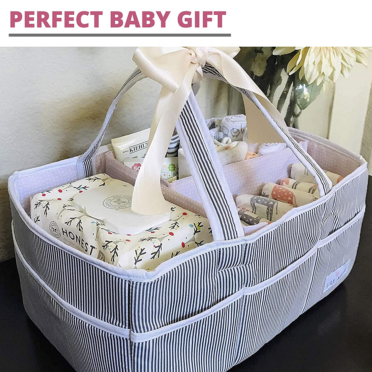 Lily Miles Baby Diaper Caddy - Large Organizer Tote Bag for Infant Boy or Girl - Baby Shower Basket - Nursery Must Haves - Registry Favorites - Collapsible Newborn Caddie Car Travel - Image 6